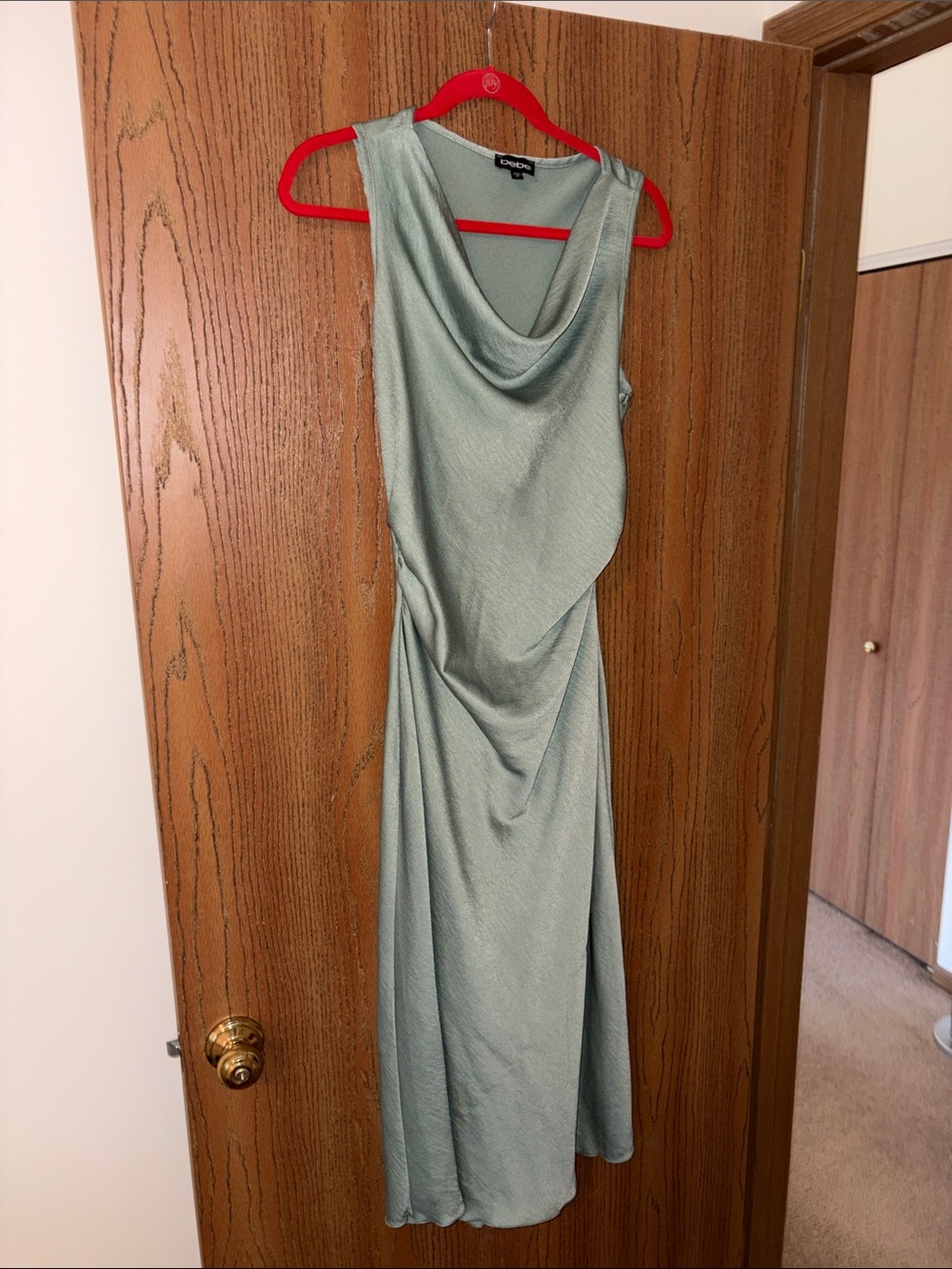 bebe Draped Cowl Neck Maxi Dress in Sage
